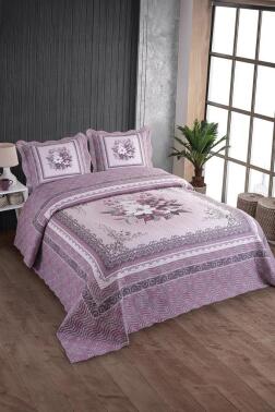 Beste Baskılı Kapitoneli Çift Kişilik Yatak Örtüsü Lila - Çeyiz Diyarı
