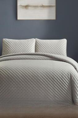 Bianca Çift Kişilik Lüks Kadife Yatak Örtüsü Gri - Çeyiz Diyarı