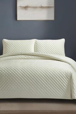 Bianca Çift Kişilik Lüks Kadife Yatak Örtüsü Krem - Çeyiz Diyarı