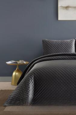 Bianca Tek Kişilik Lüks Kadife Yatak Örtüsü Antrasit - Çeyiz Diyarı