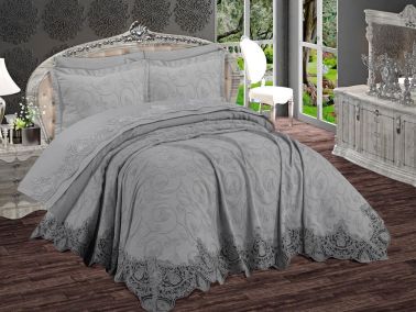 Boğaziçi 6 Parça Şönil Nakışlı Pike Takımı Gri - Çeyiz Diyarı