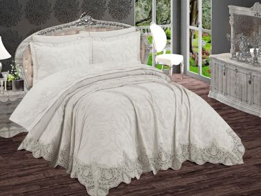 Boğaziçi 6 Parça Şönil Nakışlı Pike Takımı Krem - Çeyiz Diyarı