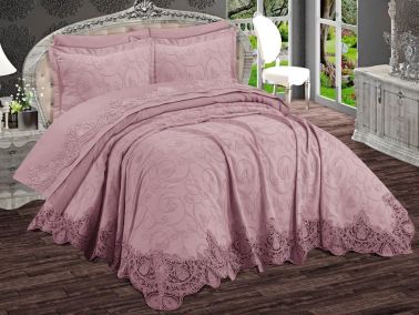 Boğaziçi 6 Parça Şönil Nakışlı Pike Takımı Pudra - Çeyiz Diyarı