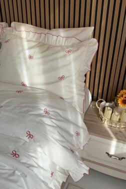 Bow Nakışlı 6 Parça Nevresim Takımı Kırmızı - Çeyiz Diyarı (1)