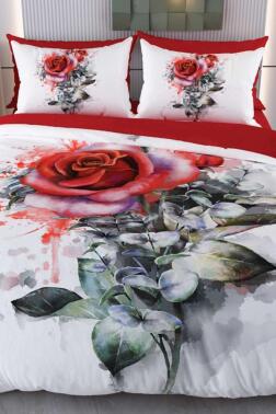 Boyalı Gül Mikro Saten 3D Dijital Baskılı Çift Kişilik Nevresim Takımı - Çeyiz Diyarı