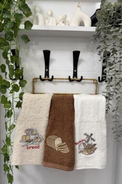 Bread Nakışlı 3lü Mutfak Havlu Takımı 30x50 Cm - Çeyiz Diyarı