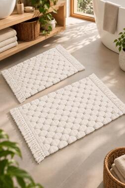 Bubble %100 Pamuk 2li Banyo Paspas Takımı 60x90 cm - 40x60 cm Ekru