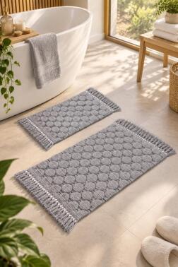 Bubble %100 Pamuk 2li Banyo Paspas Takımı 60x90 cm - 40x60 cm Gri
