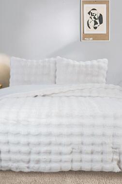 Bubble Tavşan Tüyü Çift Kişilik Yatak Örtüsü 220x240 Cm Krem - Çeyiz Diyarı