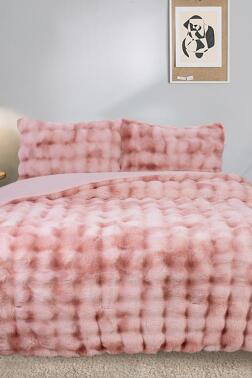 Bubble Tavşan Tüyü Çift Kişilik Yatak Örtüsü 220x240 Cm Pudra - Çeyiz Diyarı