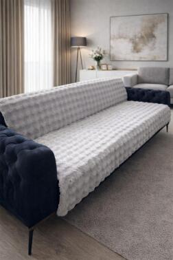 Bubble Tavşan Tüyü Kaymaz Tabanlı Koltuk Örtüsü 170x215 Cm Gri - Çeyiz Diyarı