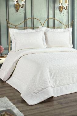 Buğlem Dolgulu Şönil Çift Kişilik Yatak Örtüsü Krem - Çeyiz Diyarı