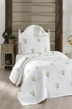 Bukata Nakışlı Şönil 2 Parça Tek Kişilik Yatak Örtüsü - Çeyiz Diyarı