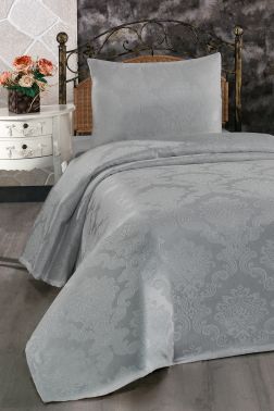 Busem Jakarlı Şönil Tek Kişilik Yatak Örtüsü Gri - Çeyiz Diyarı
