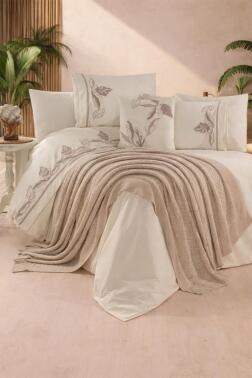 Cadis %100 Pamuk Çift Kişilik Battaniyeli Nevresim Takımı Bej - Çeyiz Diyarı