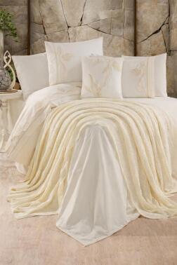 Cadis %100 Pamuk Çift Kişilik Battaniyeli Nevresim Takımı Krem - Çeyiz Diyarı