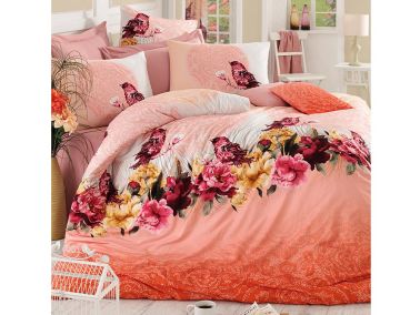 Çalı Kuşu %100 Pamuk Çift Kişilik Nevresim Takımı Pudra - Çeyiz Diyarı