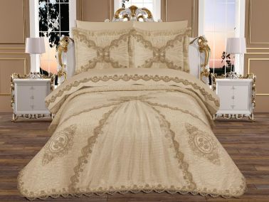 Raks Fransız Güpürlü 6 Parça Battaniye Takımı Cappucino - Çeyiz Diyarı