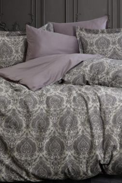 Carolina Jakarlı Pamuk Saten Çift Kişilik Nevresim Takımı Antrasit - Dantela