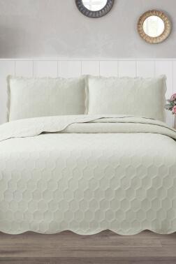 Cenevre Elyaf Dolgulu Çift Kişilik 240x260 Cm Yatak Örtüsü Krem - Çeyiz Diyarı