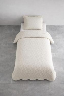 Cenevre Elyaf Dolgulu Tek Kişilik 180x240 Cm Yatak Örtüsü Bej - Çeyiz Diyarı