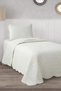 Cenevre Elyaf Dolgulu Tek Kişilik 180x240 Cm Yatak Örtüsü Krem - Çeyiz Diyarı