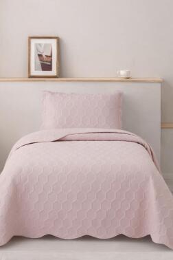 Cenevre Elyaf Dolgulu Tek Kişilik 180x240 Cm Yatak Örtüsü Pudra - Çeyiz Diyarı