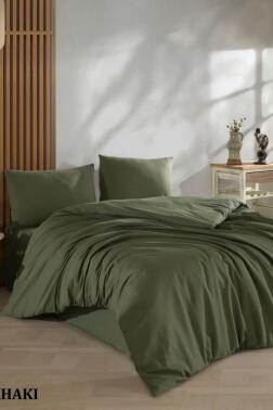 Çeyiz Diyarı Almond Lastikli Çarşaflı Çift Kişilik Nevresim Takımı Haki - Çeyiz Diyarı