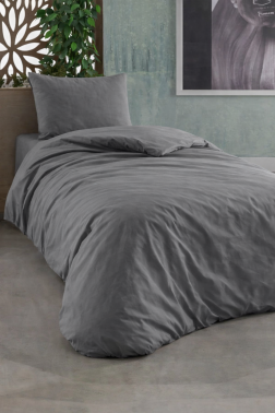 Çeyiz Diyarı Almond Lastikli Çarşaflı Tek Kişilik Nevresim Takımı Antrasit - Çeyiz Diyarı