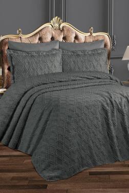 Çeyiz Diyarı Azra 3 Parça Çift Kişilik Pike Takımı Antrasit - Çeyiz Diyarı