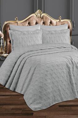 Çeyiz Diyarı Azra 3 Parça Çift Kişilik Pike Takımı Gri - Çeyiz Diyarı