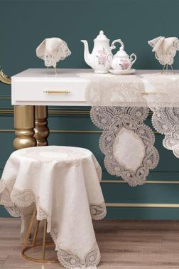 Çeyiz Diyarı Bellisima 5 Parça Keten Salon Takımı Krem Gold - Çeyiz Diyarı