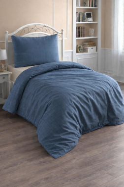 Çeyiz Diyarı Brush 2 Parça Tek Kişilik Nevresim Seti İndigo