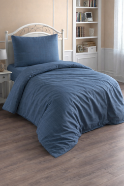 Çeyiz Diyarı Brush 3 Parça Tek Kişilik Nevresim Takımı İndigo