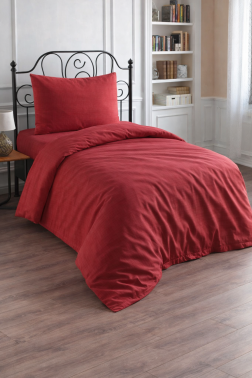 Çeyiz Diyarı Brush 3 Parça Tek Kişilik Nevresim Takımı Kırmızı