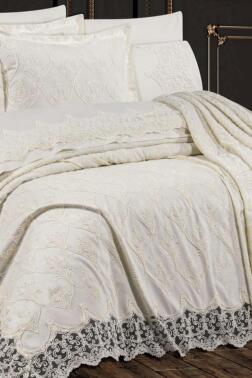 Çeyiz Diyarı Ebru 10 Parça Battaniyeli Çeyiz Seti Krem - Çeyiz Diyarı