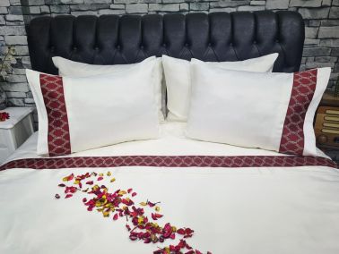 Çeyiz Diyarı Fixi Pamuk Saten Nevresim Takımı Krem Bordo - Çeyiz Diyarı