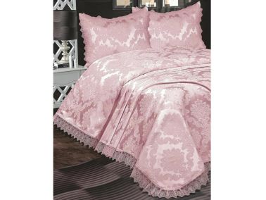 Çeyiz Diyarı Fransız Güpürlü Lunox Yatak Örtüsü Pudra - Çeyiz Diyarı