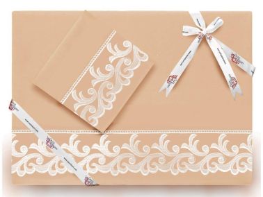 Çeyiz Diyarı Fransız Güpürlü Belinda Sade Nevresim Takımı Cappucino - Çeyiz Diyarı