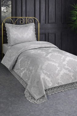 Çeyiz Diyarı Fransız Güpürlü Lunox Tek Kişilik Yatak Örtüsü Antrasit - Çeyiz Diyarı