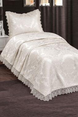 Çeyiz Diyarı Fransız Güpürlü Lunox Tek Kişilik Yatak Örtüsü Krem - Çeyiz Diyarı