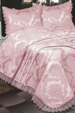 Çeyiz Diyarı Fransız Güpürlü Lunox Tek Kişilik Yatak Örtüsü Pudra - Çeyiz Diyarı