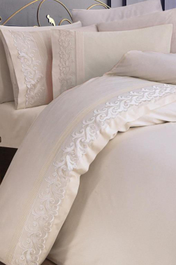 Çeyiz Diyarı Fransız Güpürlü Nervürlü Belinda Nevresim Takımı Krem - Çeyiz Diyarı