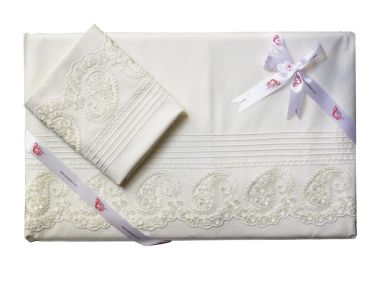 Çeyiz Diyarı Fransız Güpürlü Nervürlü Tesadüf Nevresim Takımı Krem - Çeyiz Diyarı