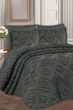 Çeyiz Diyarı Hürrem Sakallı 3 Parça Çift Kişilik Pike Takımı Antrasit - Çeyiz Diyarı