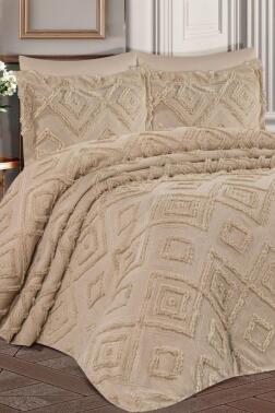 Çeyiz Diyarı Hürrem Sakallı 3 Parça Çift Kişilik Pike Takımı Bej - Çeyiz Diyarı