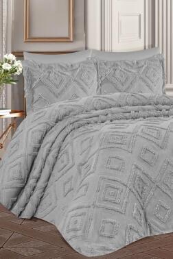 Çeyiz Diyarı Hürrem Sakallı 3 Parça Çift Kişilik Pike Takımı Gri - Çeyiz Diyarı