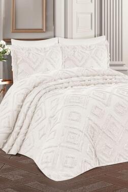 Çeyiz Diyarı Hürrem Sakallı 3 Parça Çift Kişilik Pike Takımı Krem - Çeyiz Diyarı