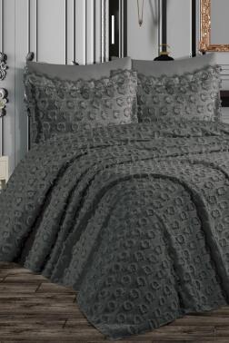 Çeyiz Diyarı Malina Ponpon 3 Parça Çift Kişilik Pike Takımı Antrasit - Çeyiz Diyarı