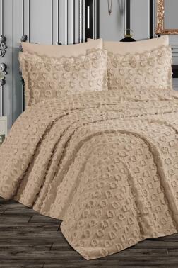 Çeyiz Diyarı Malina Ponpon 3 Parça Çift Kişilik Pike Takımı Bej - Çeyiz Diyarı